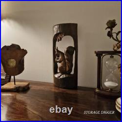Vintage Brown Wooden Hand Carved Sculpture Squirrel with Acorn 18 Tall
