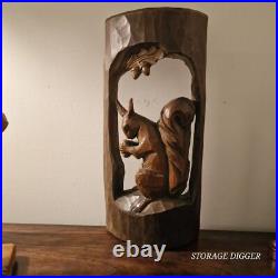 Vintage Brown Wooden Hand Carved Sculpture Squirrel with Acorn 18 Tall