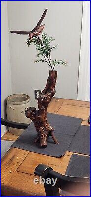 Vintage Burl Wood Sculpture With Bird Made In Japan WWll Era MCM