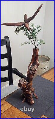 Vintage Burl Wood Sculpture With Bird Made In Japan WWll Era MCM