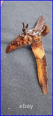 Vintage Burl Wood Sculpture With Bird Made In Japan WWll Era MCM