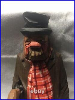 Vintage C. O Trygg Man In Trench Coat with Umbrella Wood Carving Sweden 1963