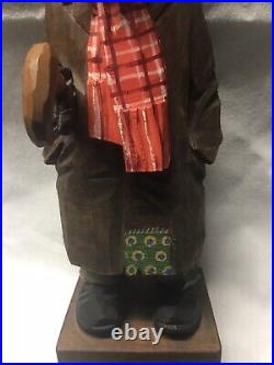 Vintage C. O Trygg Man In Trench Coat with Umbrella Wood Carving Sweden 1963