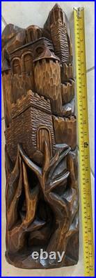 Vintage CF Signed Black Forest Hand Carved Wood Castle Sculpture Wall Plaque 22 Vintage CF Signed Black Forest Hand Carved Wood Castle Sculpture Wall Plaque 22