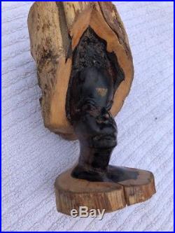 Vintage Carved 6 African Tribal Woman Ebony Black Wood Sculpture Bust Statue