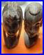 Vintage Carved African Tribal Woman & Man Head Bust Statue Ebony Wood Sculpture