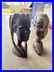 Vintage Carved African Tribal Woman & Man Head Bust Statue Ebony Wood Sculpture