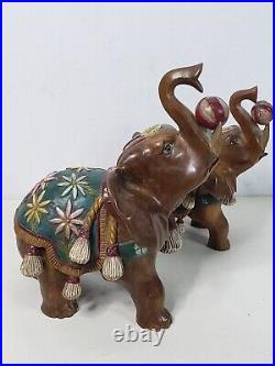 Vintage Carved Elephants Wood Sculpture Miguel M Ruelas