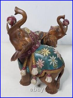 Vintage Carved Elephants Wood Sculpture Miguel M Ruelas