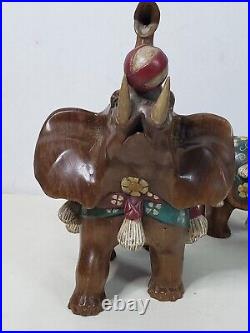 Vintage Carved Elephants Wood Sculpture Miguel M Ruelas