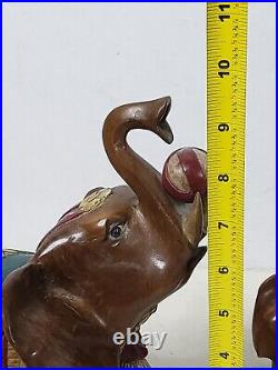 Vintage Carved Elephants Wood Sculpture Miguel M Ruelas