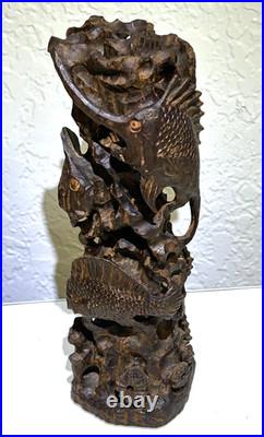 Vintage Carved Guayacan Wood Sculpture Depicting Marine Life. 9 inches in Height