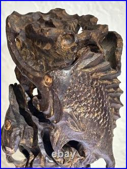 Vintage Carved Guayacan Wood Sculpture Depicting Marine Life. 9 inches in Height