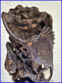 Vintage Carved Guayacan Wood Sculpture Depicting Marine Life. 9 inches in Height