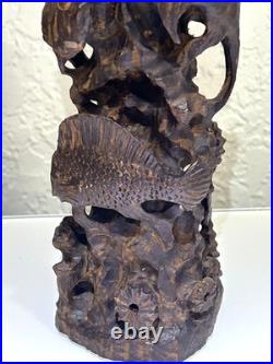 Vintage Carved Guayacan Wood Sculpture Depicting Marine Life. 9 inches in Height