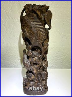 Vintage Carved Guayacan Wood Sculpture Depicting Marine Life. 9 inches in Height