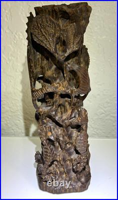 Vintage Carved Guayacan Wood Sculpture Depicting Marine Life. 9 inches in Height