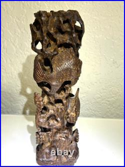 Vintage Carved Guayacan Wood Sculpture Depicting Marine Life. 9 inches in Height