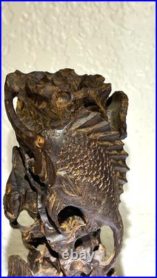 Vintage Carved Guayacan Wood Sculpture Depicting Marine Life. 9 inches in Height