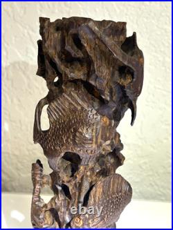 Vintage Carved Guayacan Wood Sculpture Depicting Marine Life. 9 inches in Height