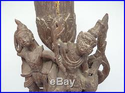 Vintage Carved Indian Driftwood Red Paint Gods Figural Carving Sculpture Art