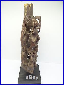 Vintage Carved Indian Driftwood Red Paint Gods Figural Carving Sculpture Art