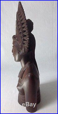 Vintage Carved Indonesian Bust Sculpture Woman Goddess in Headdress Bali 12.5