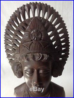 Vintage Carved Indonesian Bust Sculpture Woman Goddess in Headdress Bali 12.5