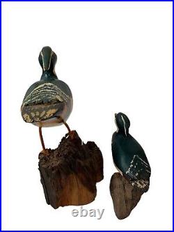 Vintage Carved Painted Folk Art Duck Decoy Figures Lot Of 2