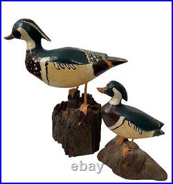 Vintage Carved Painted Folk Art Duck Decoy Figures Lot Of 2