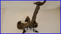 Vintage Carved Polished Wood Birds Sculpture Natural Wood 14.5 Heavy 5 Lbs