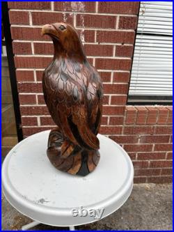 Vintage Carved Wood American Bald Eagle Large Sculpture