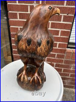 Vintage Carved Wood American Bald Eagle Large Sculpture