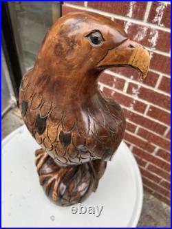 Vintage Carved Wood American Bald Eagle Large Sculpture