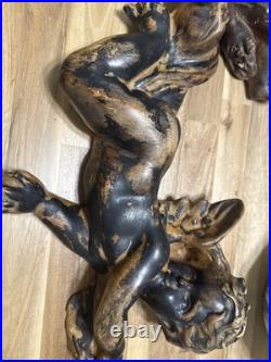 Vintage Carved Wood Cherub / Putto Angel Wall Sculpture Set Of 2