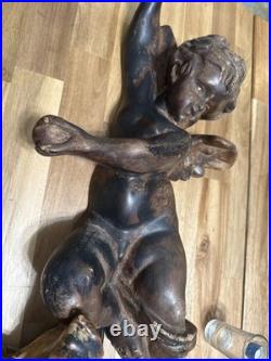 Vintage Carved Wood Cherub / Putto Angel Wall Sculpture Set Of 2