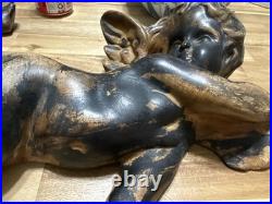 Vintage Carved Wood Cherub / Putto Angel Wall Sculpture Set Of 2