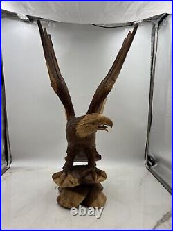 Vintage Carved Wood Eagle American Eagle Sculpture Large 24 Tall Detailed