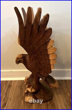 Vintage Carved Wood Eagle American Eagle Sculpture Large 24 Tall Detailed