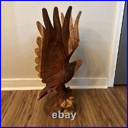 Vintage Carved Wood Eagle American Eagle Sculpture Large 24 Tall Detailed