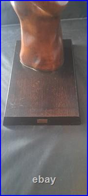 Vintage Carved Wood Eagle Falcon on Fisted Hand Sculpture Brass Bronze Detail #d