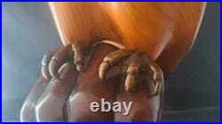Vintage Carved Wood Eagle Falcon on Fisted Hand Sculpture Brass Bronze Detail #d