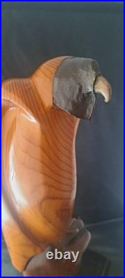 Vintage Carved Wood Eagle Falcon on Fisted Hand Sculpture Brass Bronze Detail #d