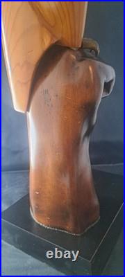 Vintage Carved Wood Eagle Falcon on Fisted Hand Sculpture Brass Bronze Detail #d