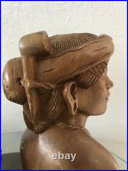 Vintage Carved Wood Filipino Native Man & Woman Bust Sculpture 12