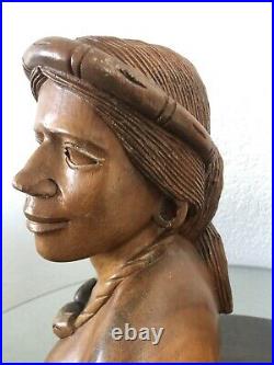 Vintage Carved Wood Filipino Native Man & Woman Bust Sculpture 12
