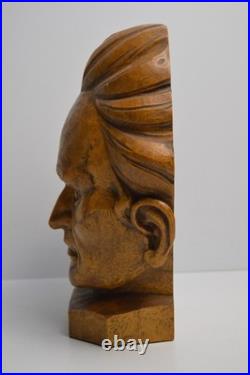 Vintage Carved Wood Head Sculpture Character Expression Bach Mozart Classical