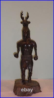 Vintage Carved Wood Indian Statue Sculpture Ceremonial Dancer Ironwood 21 Tall