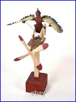 Vintage Carved Wood Kinetic Sculpture Native American Eagle Dancer Signed as-is
