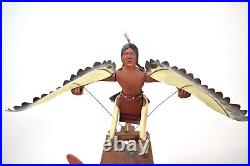 Vintage Carved Wood Kinetic Sculpture Native American Eagle Dancer Signed as-is